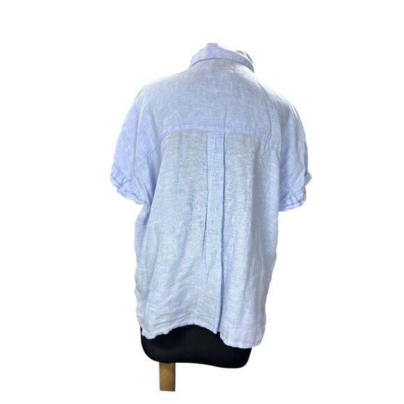 Rachel Roy Light Blue 100% Linen Button-Up Short Sleeve Shirt Size M - Picture 3 of 8